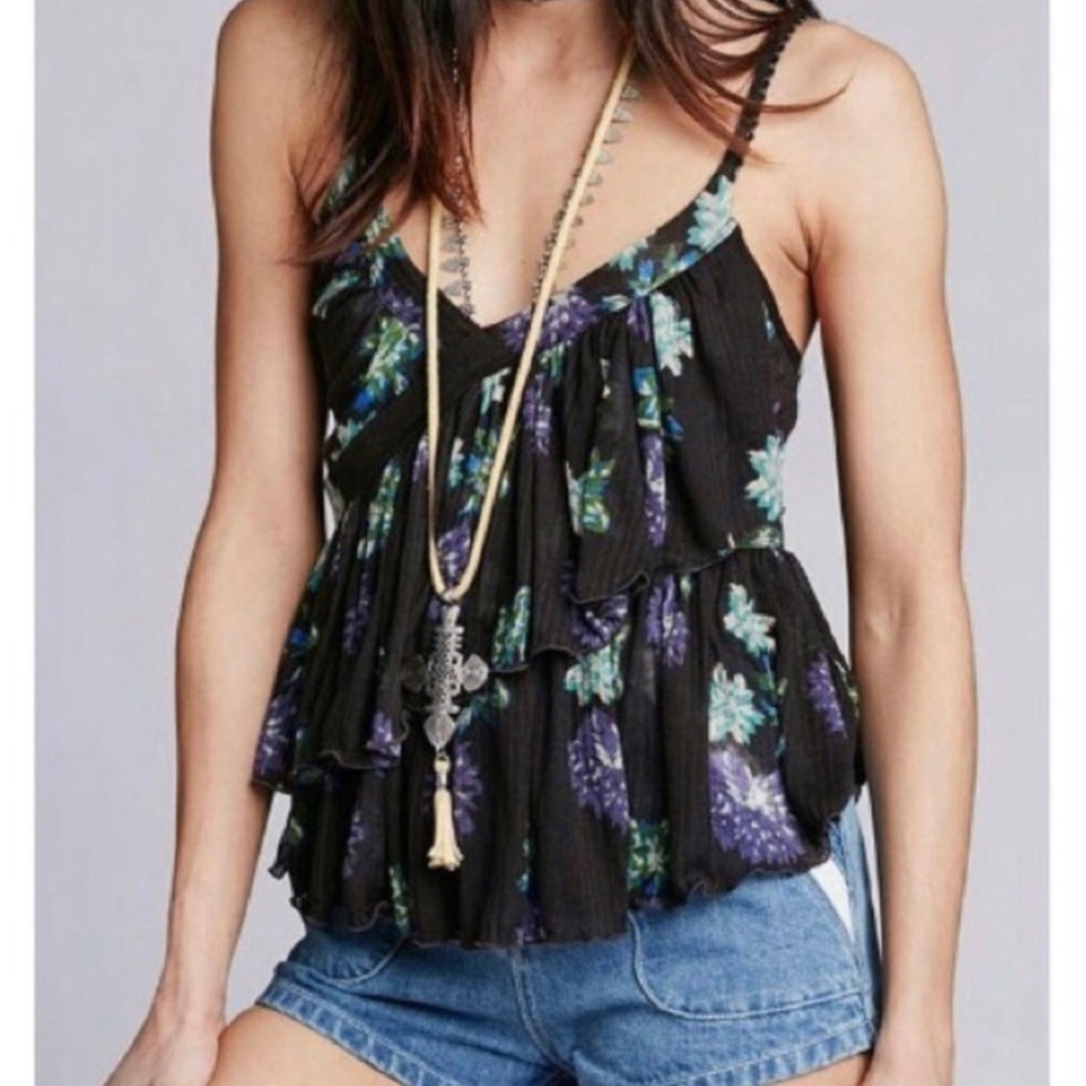 Free People Floral Ruffled Tank Size XS